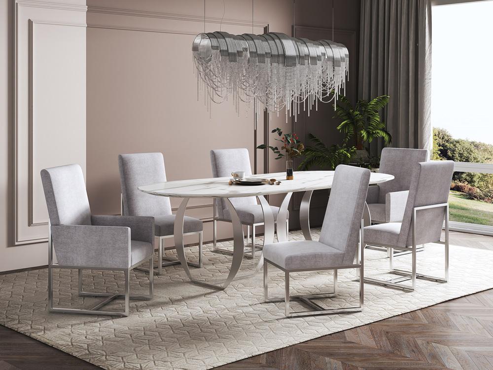 Manhattan Comfort - 6-Piece Element Velvet Dining Chairs with Stainless Steel Legs in Grey - 4-DC2930-GY veiw 8