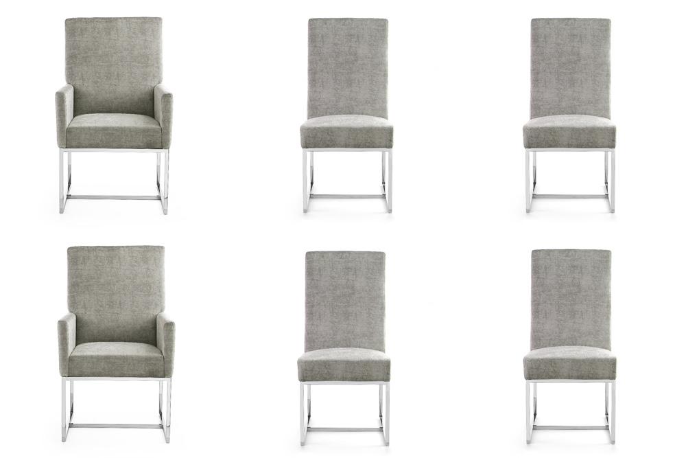 Manhattan Comfort - 6-Piece Element Velvet Dining Chairs with Stainless Steel Legs in Steel - 4-DC2930-ST veiw 1