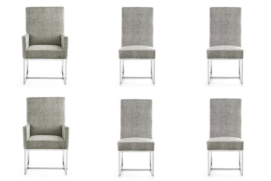 Manhattan Comfort - 6-Piece Element Velvet Dining Chairs with Stainless Steel Legs in Steel - 4-DC2930-ST veiw 1
