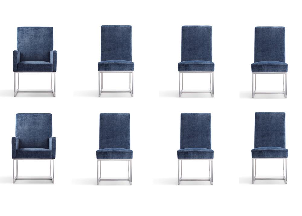 Manhattan Comfort - 8-Piece Element Velvet Dining Chairs with Stainless Steel Legs in Blue - 6-DC2930-BL veiw 1
