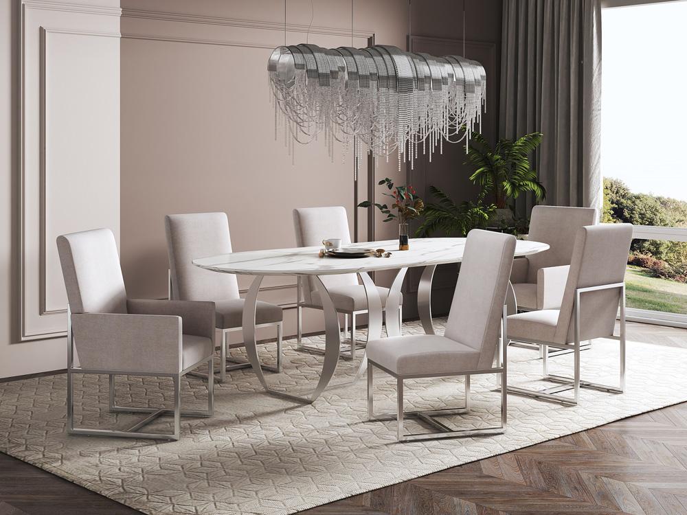 Manhattan Comfort - 8-Piece Element Velvet Dining Chairs with Stainless Steel Legs in Champagne - 6-DC2930-OM veiw 8