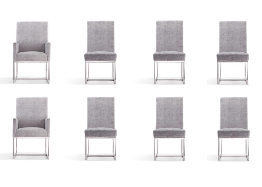 Manhattan Comfort - 8-Piece Element Velvet Dining Chairs with Stainless Steel Legs in Grey - 6-DC2930-GY veiw 1