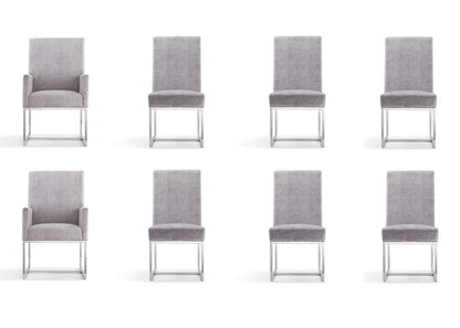 Manhattan Comfort - 8-Piece Element Velvet Dining Chairs with Stainless Steel Legs in Grey - 6-DC2930-GY veiw 1