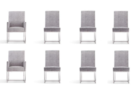 Manhattan Comfort - 8-Piece Element Velvet Dining Chairs with Stainless Steel Legs in Grey - 6-DC2930-GY veiw 1