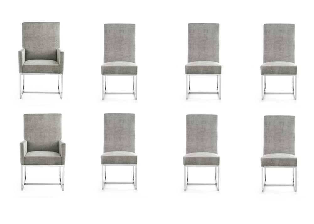 Manhattan Comfort - 8-Piece Element Velvet Dining Chairs with Stainless Steel Legs in Steel - 6-DC2930-ST veiw 1