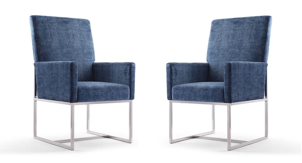 Manhattan Comfort - Element Velvet Dining Chair with Stainless Steel Legs in Blue - Set of 2 - 2-DC029-BL veiw 1