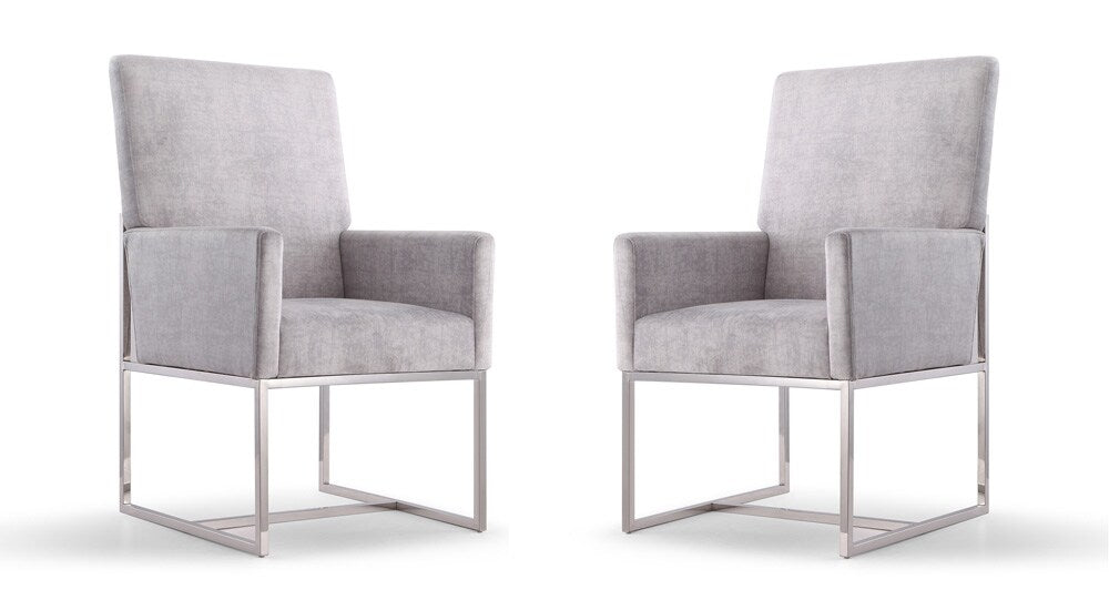 Manhattan Comfort - Element Velvet Dining Chair with Stainless Steel Legs in Grey - Set of 2 - 2-DC029-GY veiw 1