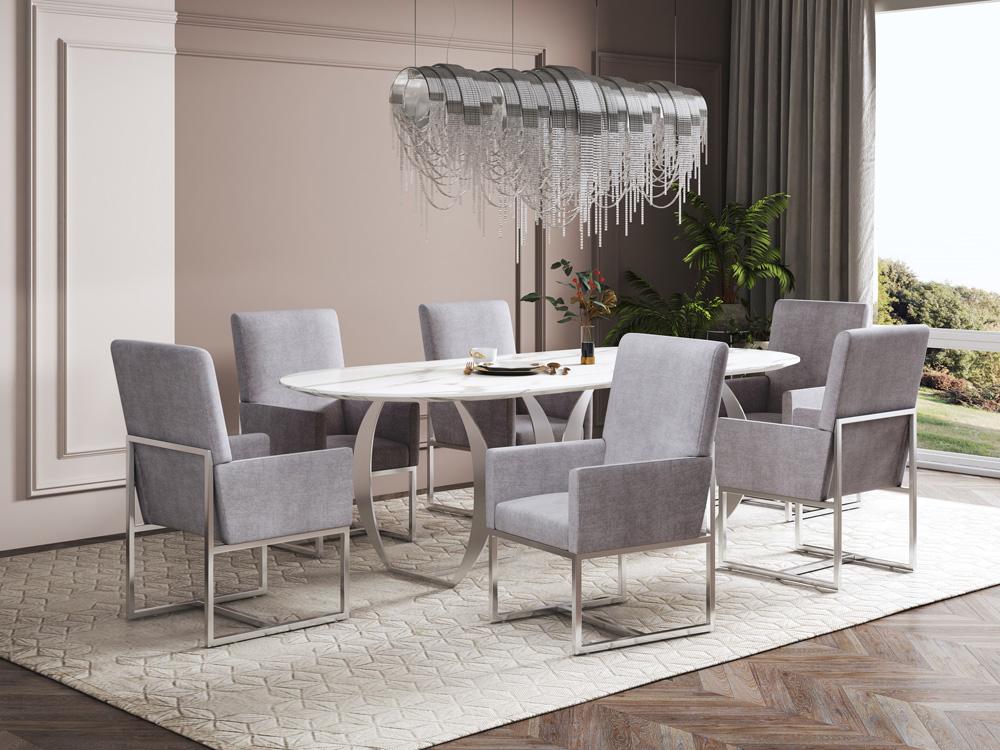 Manhattan Comfort - Element Velvet Dining Chair with Stainless Steel Legs in Grey - Set of 2 - 2-DC029-GY veiw 8