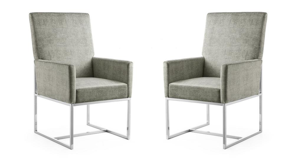 Manhattan Comfort - Element Velvet Dining Chair with Stainless Steel Legs in Steel - Set of 2 - 2-DC029-ST veiw 1