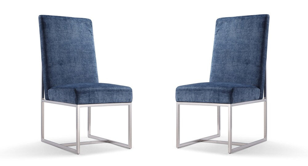 Manhattan Comfort - Element Velvet Armless Dining Chair with Stainless Steel Legs in Blue - Set of 2 - 2-DC030-BL veiw 1