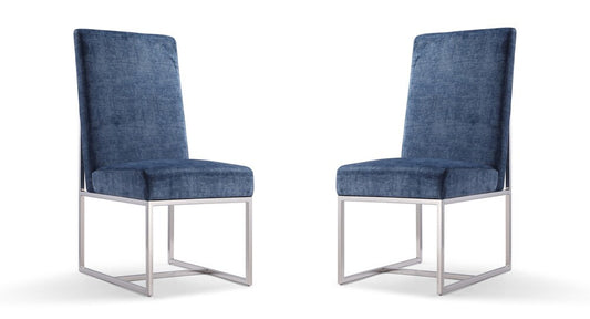 Manhattan Comfort - Element Velvet Armless Dining Chair with Stainless Steel Legs in Blue - Set of 2 - 2-DC030-BL veiw 1