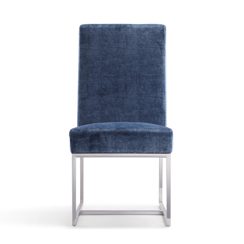 Manhattan Comfort - Element Velvet Armless Dining Chair with Stainless Steel Legs in Blue - Set of 2 - 2-DC030-BL veiw 2