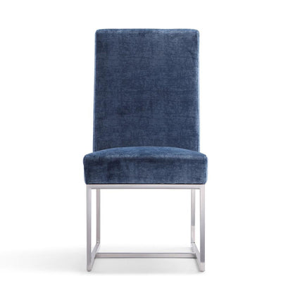 Manhattan Comfort - Element Velvet Armless Dining Chair with Stainless Steel Legs in Blue - Set of 2 - 2-DC030-BL veiw 2