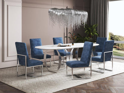 Manhattan Comfort - Element Velvet Armless Dining Chair with Stainless Steel Legs in Blue - Set of 2 - 2-DC030-BL veiw 7