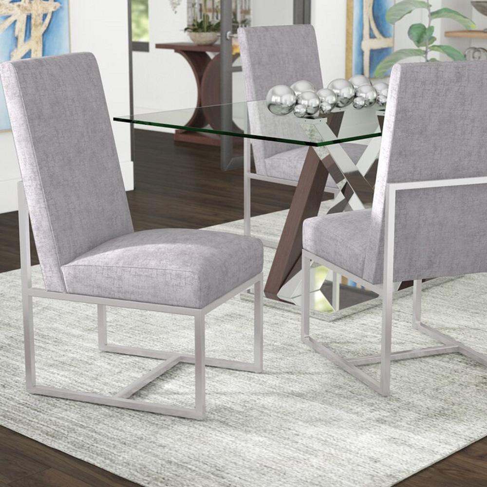 Manhattan Comfort - Element Velvet Armless Dining Chair with Stainless Steel Legs in Grey - Set of 2 - 2-DC030-GY veiw 7