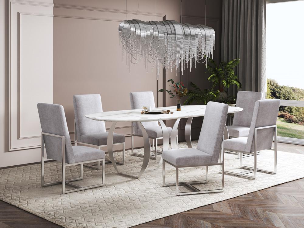Manhattan Comfort - Element Velvet Armless Dining Chair with Stainless Steel Legs in Grey - Set of 2 - 2-DC030-GY veiw 8