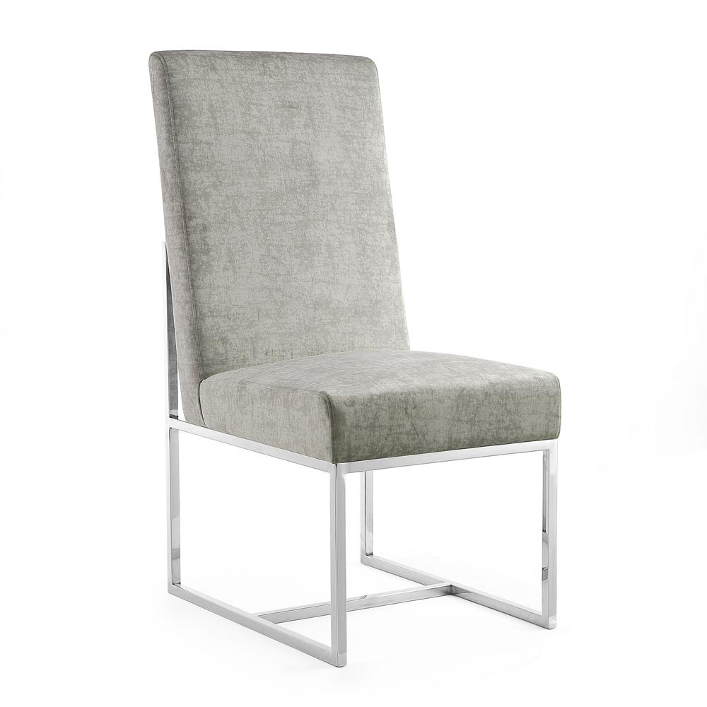 Manhattan Comfort - Element Velvet Armless Dining Chair with Stainless Steel Legs in Steel - Set of 2 - 2-DC030-ST veiw 3