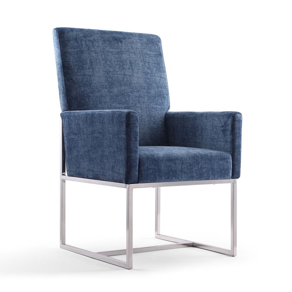 Manhattan Comfort - Element Velvet Dining Chair with Stainless Steel Legs in Blue - DC029-BL veiw 1