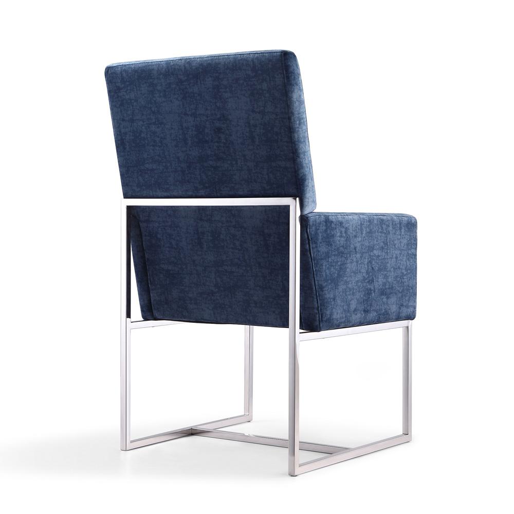 Manhattan Comfort - Element Velvet Dining Chair with Stainless Steel Legs in Blue - DC029-BL veiw 3