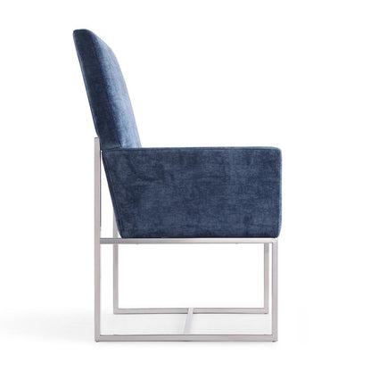 Manhattan Comfort - Element Velvet Dining Chair with Stainless Steel Legs in Blue - DC029-BL veiw 4