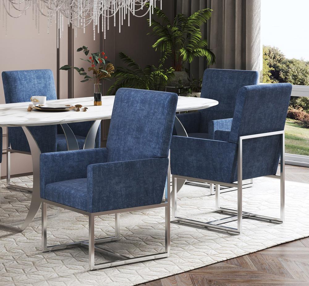 Manhattan Comfort - Element Velvet Dining Chair with Stainless Steel Legs in Blue - DC029-BL veiw 6