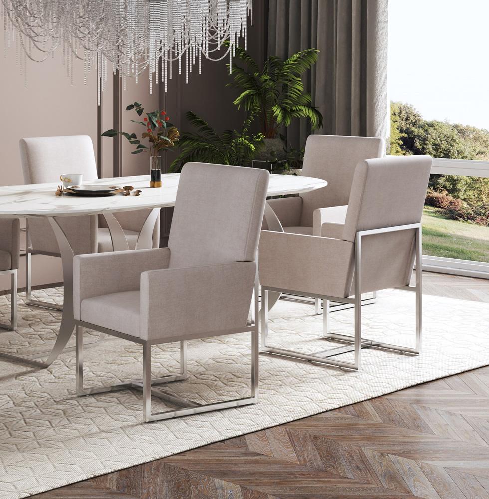 Manhattan Comfort - Element Velvet Dining Chair with Stainless Steel Legs in Champagne - DC029-OM veiw 7