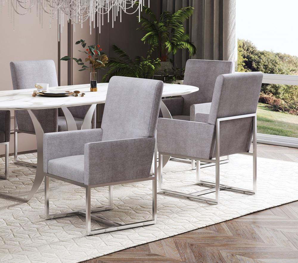 Manhattan Comfort - Element Velvet Dining Chair with Stainless Steel Legs in Grey - DC029-GY veiw 7