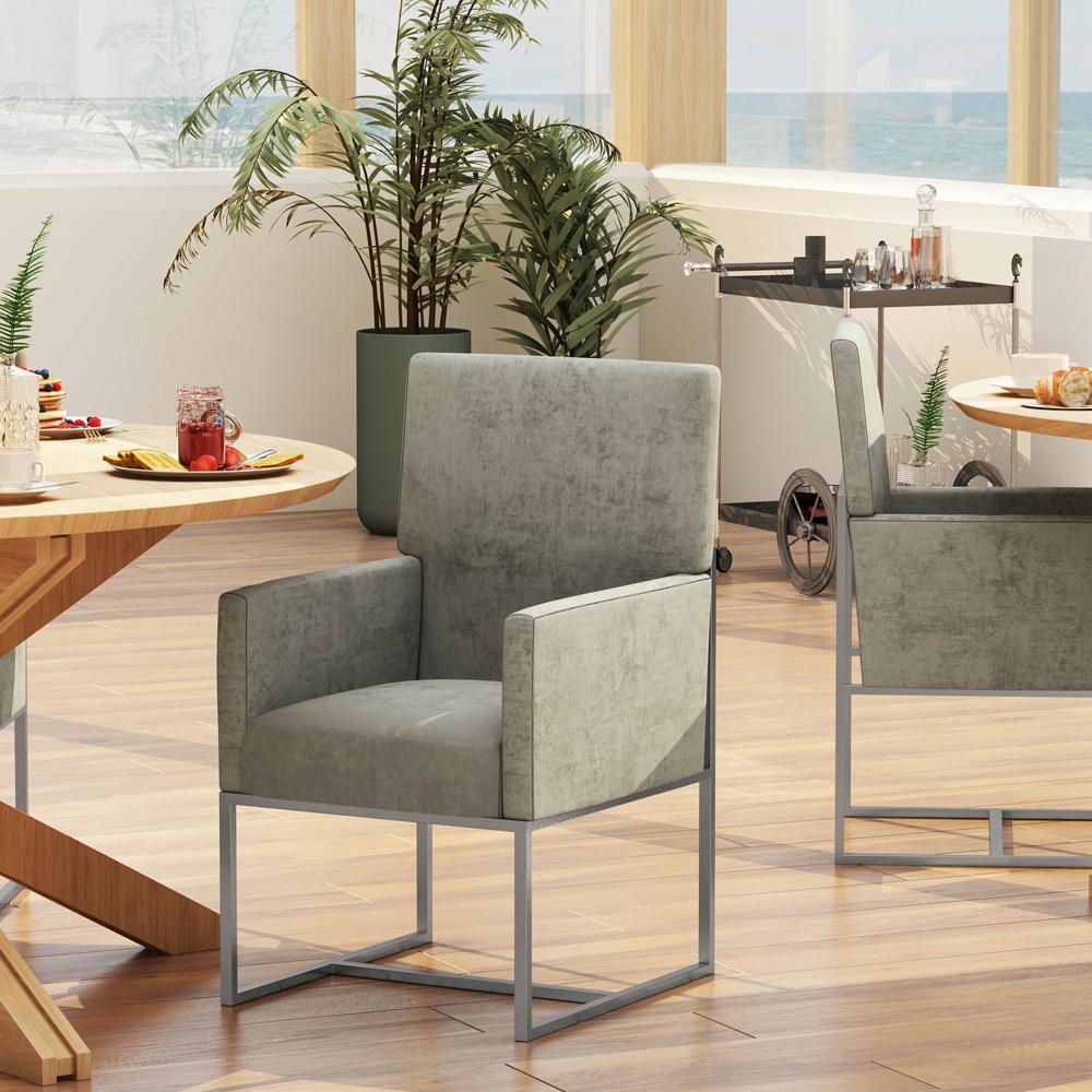Manhattan Comfort - Element Velvet Dining Chair with Stainless Steel Legs in Steel - DC029-ST veiw 6