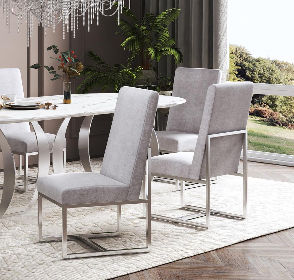 Manhattan Comfort - Element Velvet Armless Dining Chair with Stainless Steel Legs in Grey - DC030-GY veiw 7