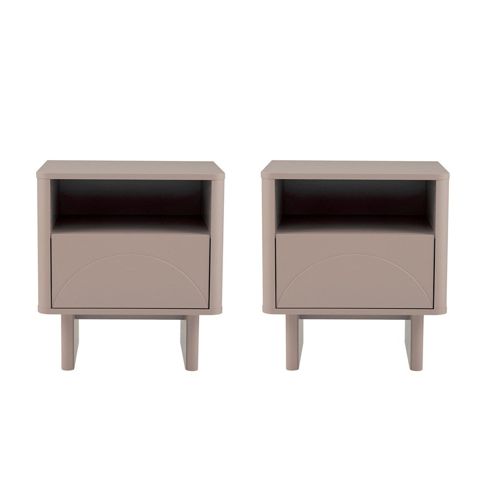 Manhattan Comfort - Ella Nightstand with 2 Full Extension Drawers in Mocha - Set of 2 - 2-NS005-MO veiw 1