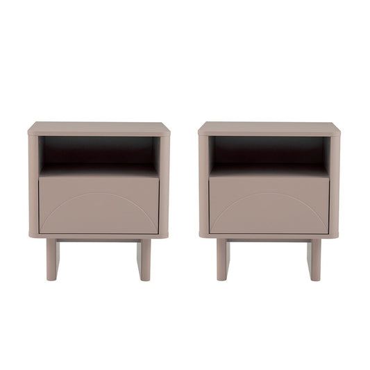 Manhattan Comfort - Ella Nightstand with 2 Full Extension Drawers in Mocha - Set of 2 - 2-NS005-MO veiw 1