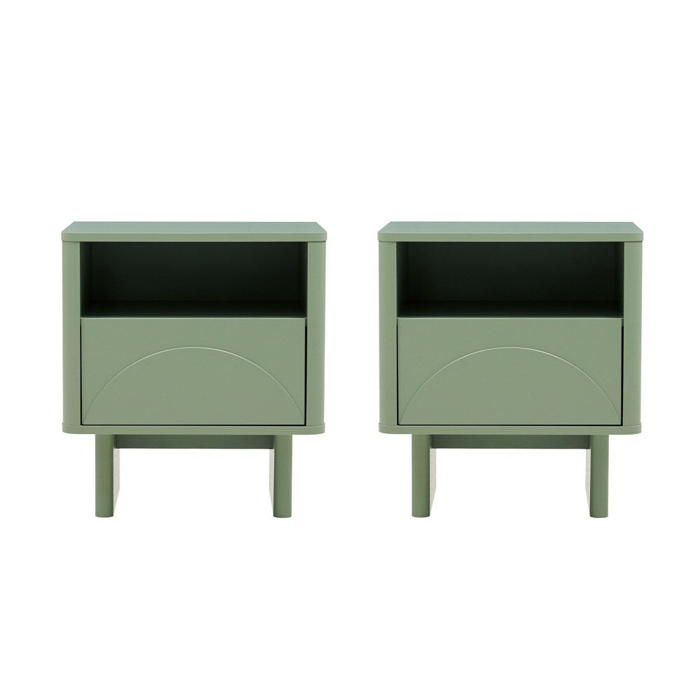 Manhattan Comfort - Ella Nightstand with 2 Full Extension Drawers in Sage Green - Set of 2 - 2-NS005-GR veiw 1