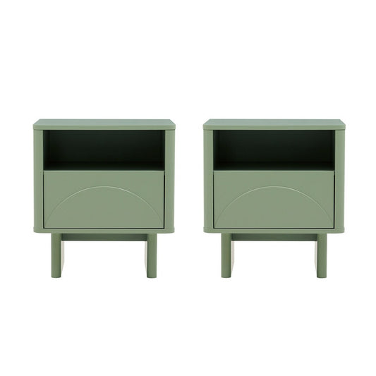 Manhattan Comfort - Ella Nightstand with 2 Full Extension Drawers in Sage Green - Set of 2 - 2-NS005-GR veiw 1