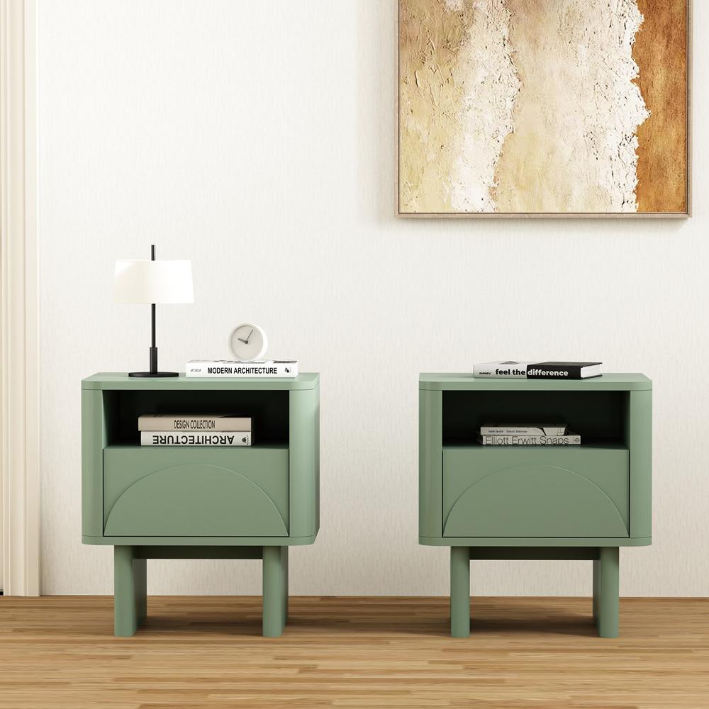 Manhattan Comfort - Ella Nightstand with 2 Full Extension Drawers in Sage Green - Set of 2 - 2-NS005-GR veiw 8