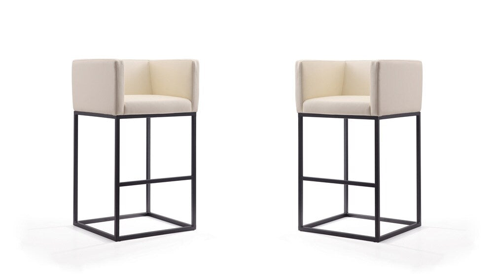 Manhattan Comfort - Embassy Faux Leather Bar Stool with Metal Legs in Cream and Black - Set of 2 - 2-BS018-CR veiw 1