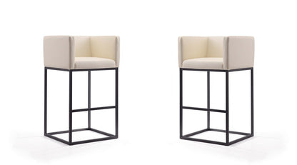 Manhattan Comfort - Embassy Faux Leather Bar Stool with Metal Legs in Cream and Black - Set of 2 - 2-BS018-CR veiw 1