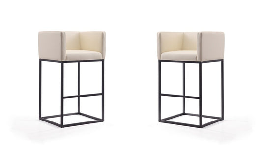 Manhattan Comfort - Embassy Faux Leather Bar Stool with Metal Legs in Cream and Black - Set of 2 - 2-BS018-CR veiw 1