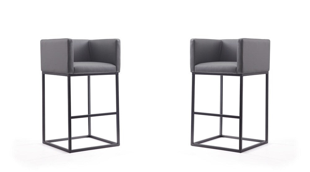 Manhattan Comfort - Embassy Faux Leather Bar Stool with Metal Legs in Grey and Black - Set of 2 - 2-BS018-GY veiw 1