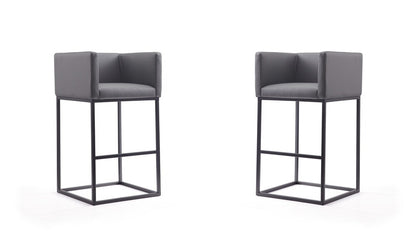 Manhattan Comfort - Embassy Faux Leather Bar Stool with Metal Legs in Grey and Black - Set of 2 - 2-BS018-GY veiw 1