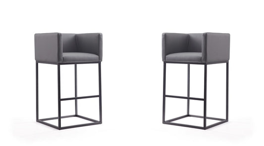 Manhattan Comfort - Embassy Faux Leather Bar Stool with Metal Legs in Grey and Black - Set of 2 - 2-BS018-GY veiw 1