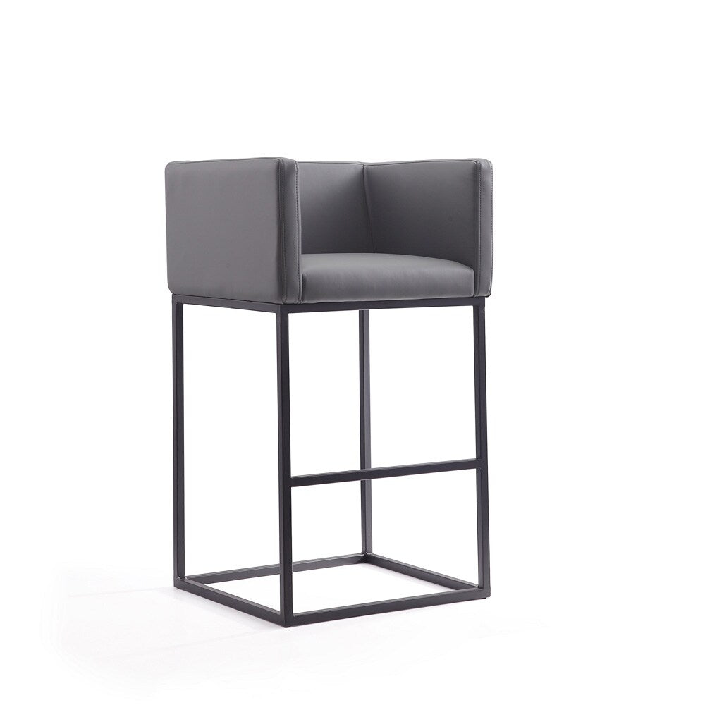Manhattan Comfort - Embassy Faux Leather Bar Stool with Metal Legs in Grey and Black - Set of 2 - 2-BS018-GY veiw 3