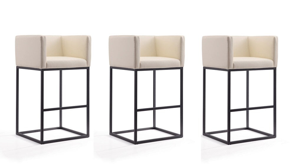 Manhattan Comfort - Embassy Faux Leather Bar Stool with Metal Legs in Cream and Black - Set of 3 - 3-BS018-CR veiw 1