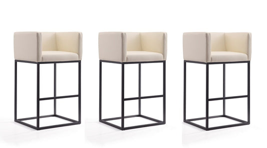 Manhattan Comfort - Embassy Faux Leather Bar Stool with Metal Legs in Cream and Black - Set of 3 - 3-BS018-CR veiw 1