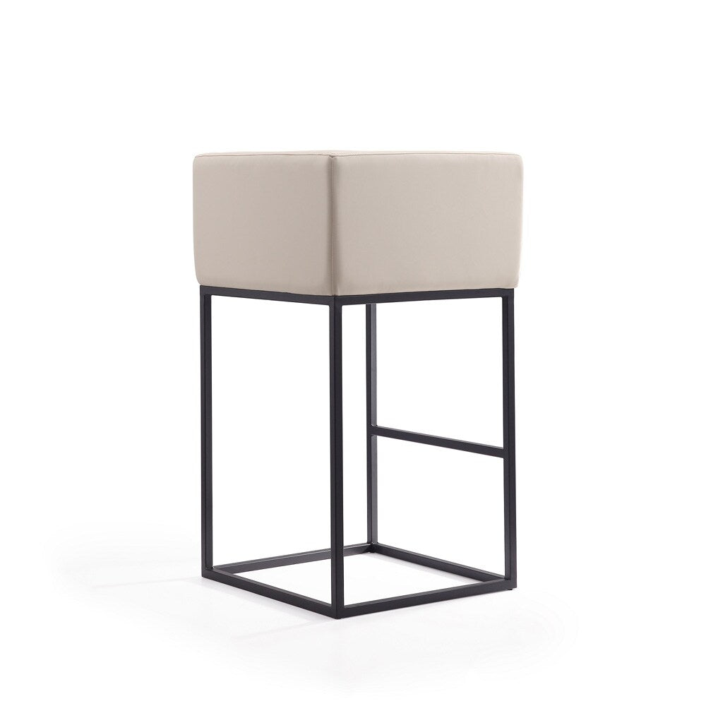 Manhattan Comfort - Embassy Faux Leather Bar Stool with Metal Legs in Cream and Black - Set of 3 - 3-BS018-CR veiw 4