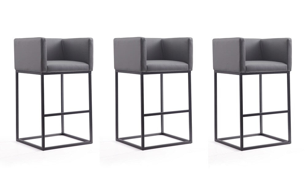 Manhattan Comfort - Embassy Faux Leather Bar Stool with Metal Legs in Grey and Black - Set of 3 - 3-BS018-GY veiw 1