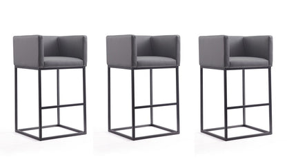 Manhattan Comfort - Embassy Faux Leather Bar Stool with Metal Legs in Grey and Black - Set of 3 - 3-BS018-GY veiw 1