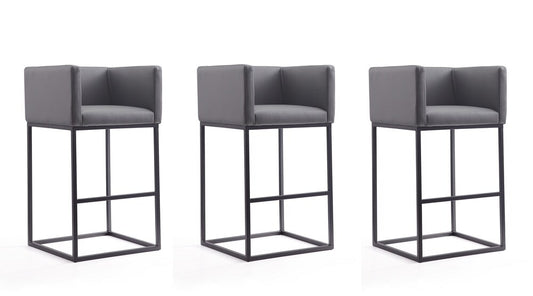 Manhattan Comfort - Embassy Faux Leather Bar Stool with Metal Legs in Grey and Black - Set of 3 - 3-BS018-GY veiw 1