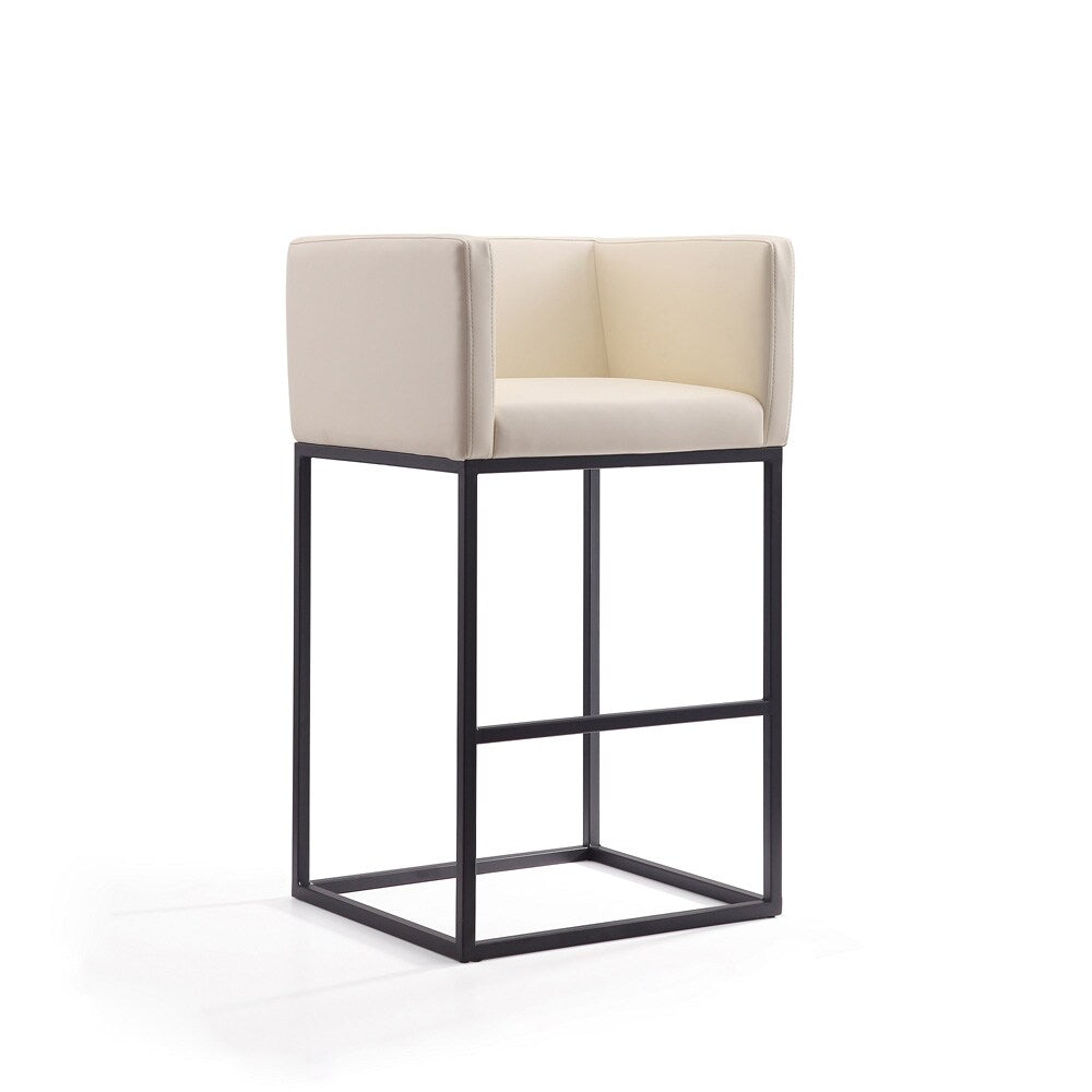 Manhattan Comfort - Embassy Faux Leather Bar Stool with Metal Legs in Cream and Black - BS018-CR veiw 1