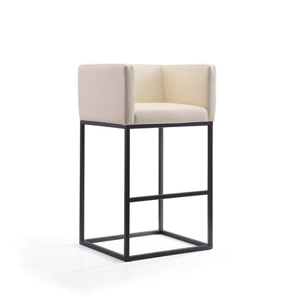 Manhattan Comfort - Embassy Faux Leather Bar Stool with Metal Legs in Cream and Black - BS018-CR veiw 1
