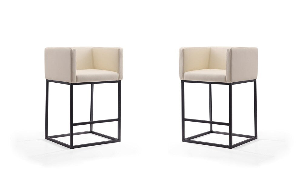 Manhattan Comfort - Embassy Faux Leather Counter Stool with Metal Legs in Cream and Black - Set of 2 - 2-CS011-CR veiw 1